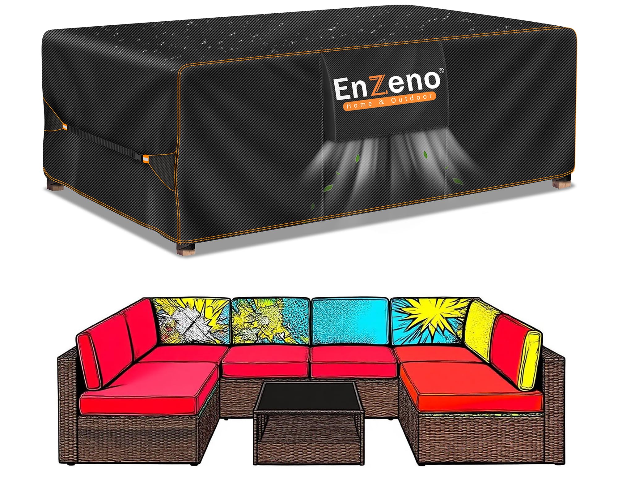 Enzeno Large Garden Furniture Set Cover Waterproof for Outdoor, 280x205cm Outside Patio Furniture Covers for Chair and Table Rattan Sofa, Rectangular, Heavy Duty Oxford Fabric — image 1