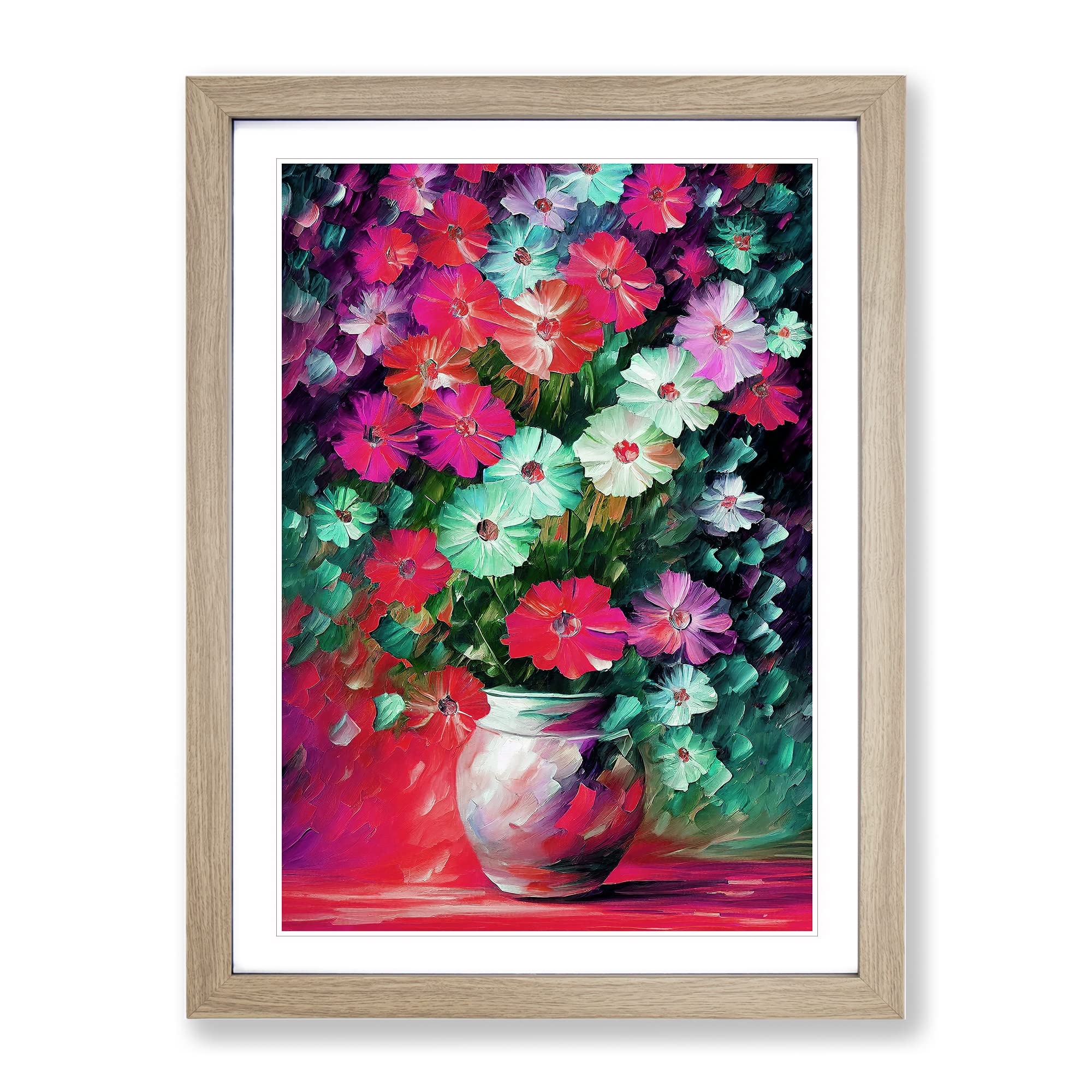 Vase Of Flowers No.2 Framed Print | A4 Oak Framed Wall Art | Ready to Hang | Modern Floral Picture | Living Room Bedroom Lounge Office