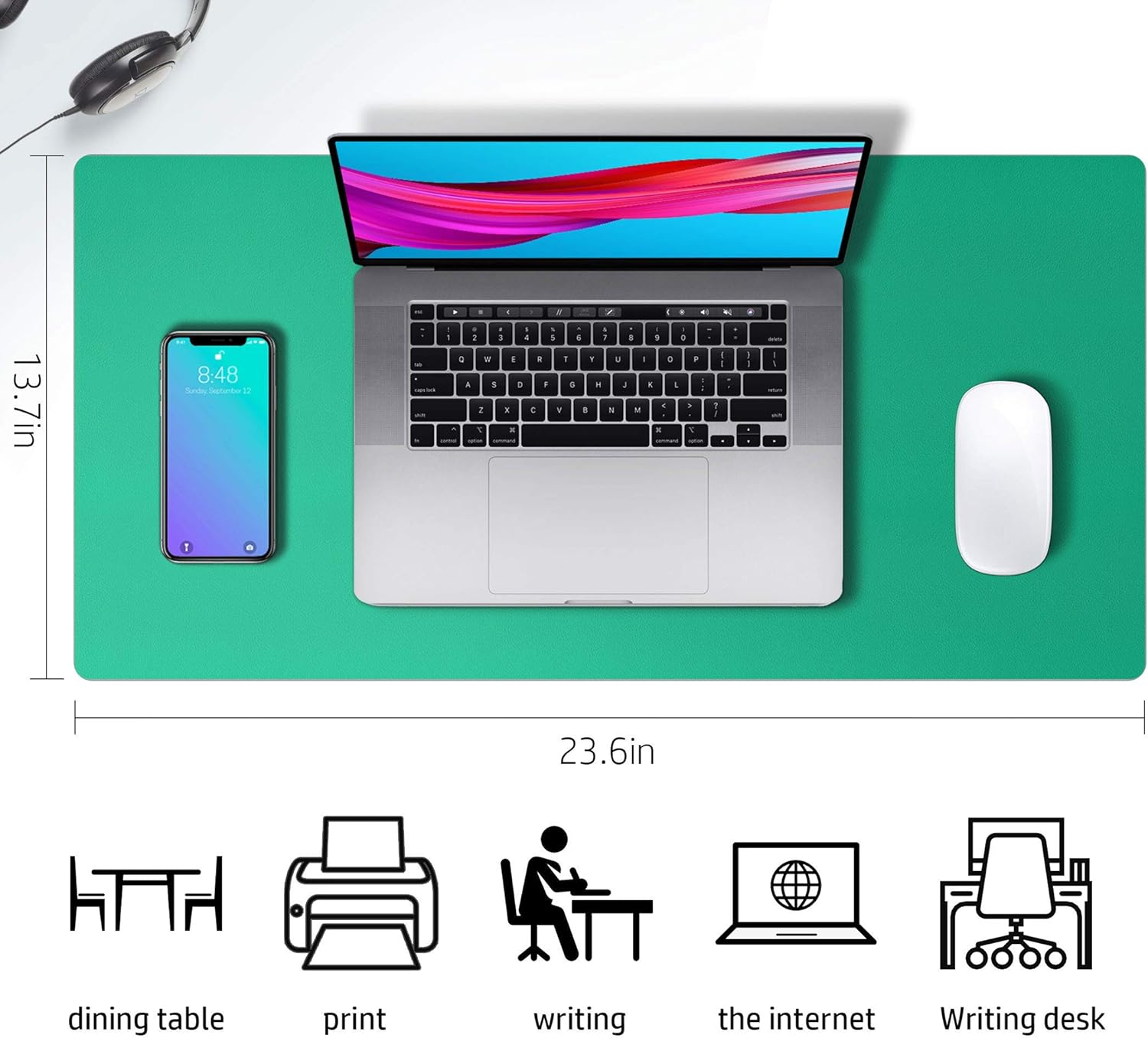 Leather Desk Pad Protector,Mouse Pad,Office Desk Mat, Non-Slip PU Leather Desk Blotter,Laptop Desk Pad,Waterproof Desk Writing Pad for Office and Home (23.6" x 13.7", Vivid Green): Electronics
