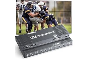 HAICHENTEX 4K Video Wall Controller 3x3, HDMI Video Wall Processor for 9 Screens, with Image 17 Splicing Modes, DVI, RS232, 180° Rotate, Audio Extractor, 2x1, 2x2, 2x3, 3x1, 3x2, 3x3, 2x4, 4x1, 4x2，9 TV into 1