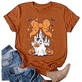 Halloween Shirt for Women Magic Bow Shirts Spooky Season Tshirt Pumpkin Graphic Vacition Short Sleeve Tops
