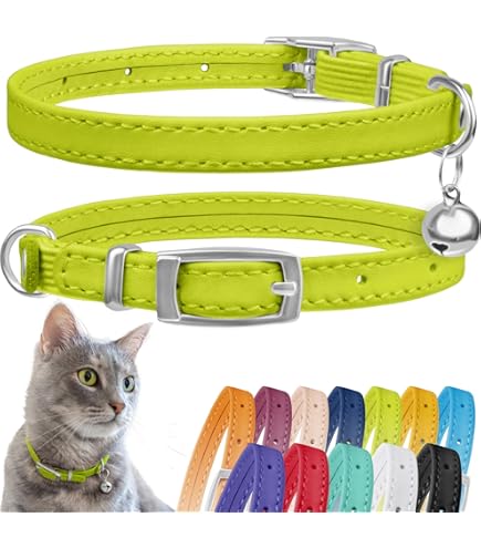 Turquoise Cat Collar With Bell Adjustable (PU Leather)