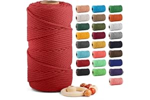 Macrame Cotton Cord 5mm x 109 Yards, ZUEXT 100% Natural Handmade Colorful 4 Strands Twisted Braided Cotton Rope for Wall Hanging Plant Hangers Gift Wrapping Tapestry DIY Crafts(100m, Red)