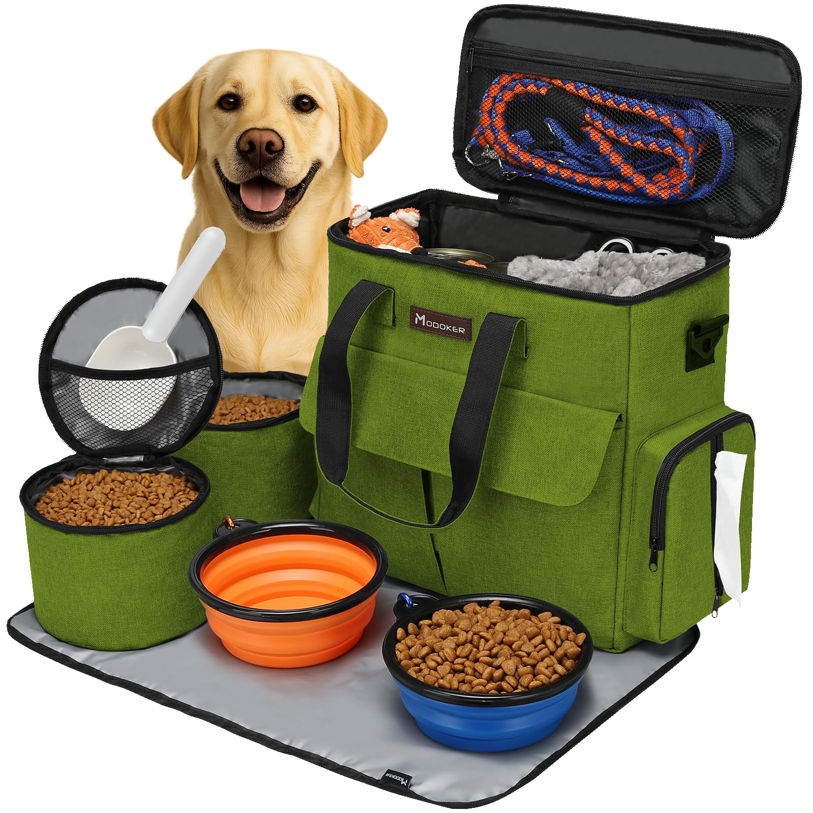 Von Fluggesellschaften zugelassene Haustier-Reisetasche, Wochenend-Hundereiseset für Hund und Katze, von Fluggesellschaften zugelassener Trage-Organizer mit Multifunktionstaschen, Grün