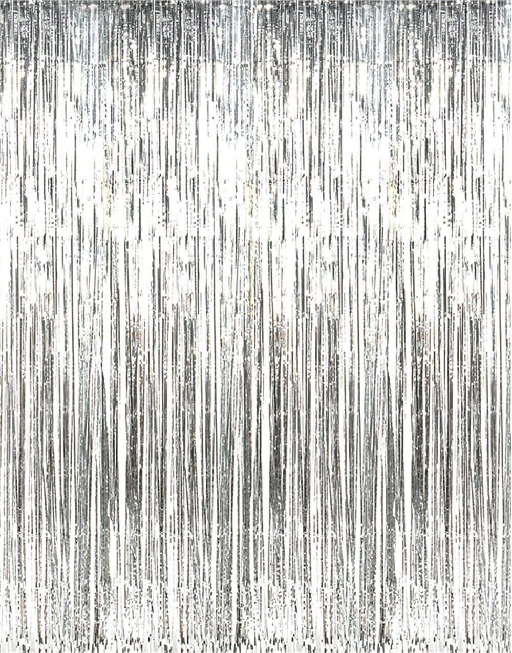 Amazon Com Asunflower 9 8ft Metallic Tinsel Silver Foil Fringe Curtains Backdrop Christmas Hanging Streamers For Party Prom Birthday Favors Home Kitchen