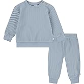 HUGGIES unisex-baby Waffle Knit Crewneck Sweatshirt and Pants 2-piece Outfit Set