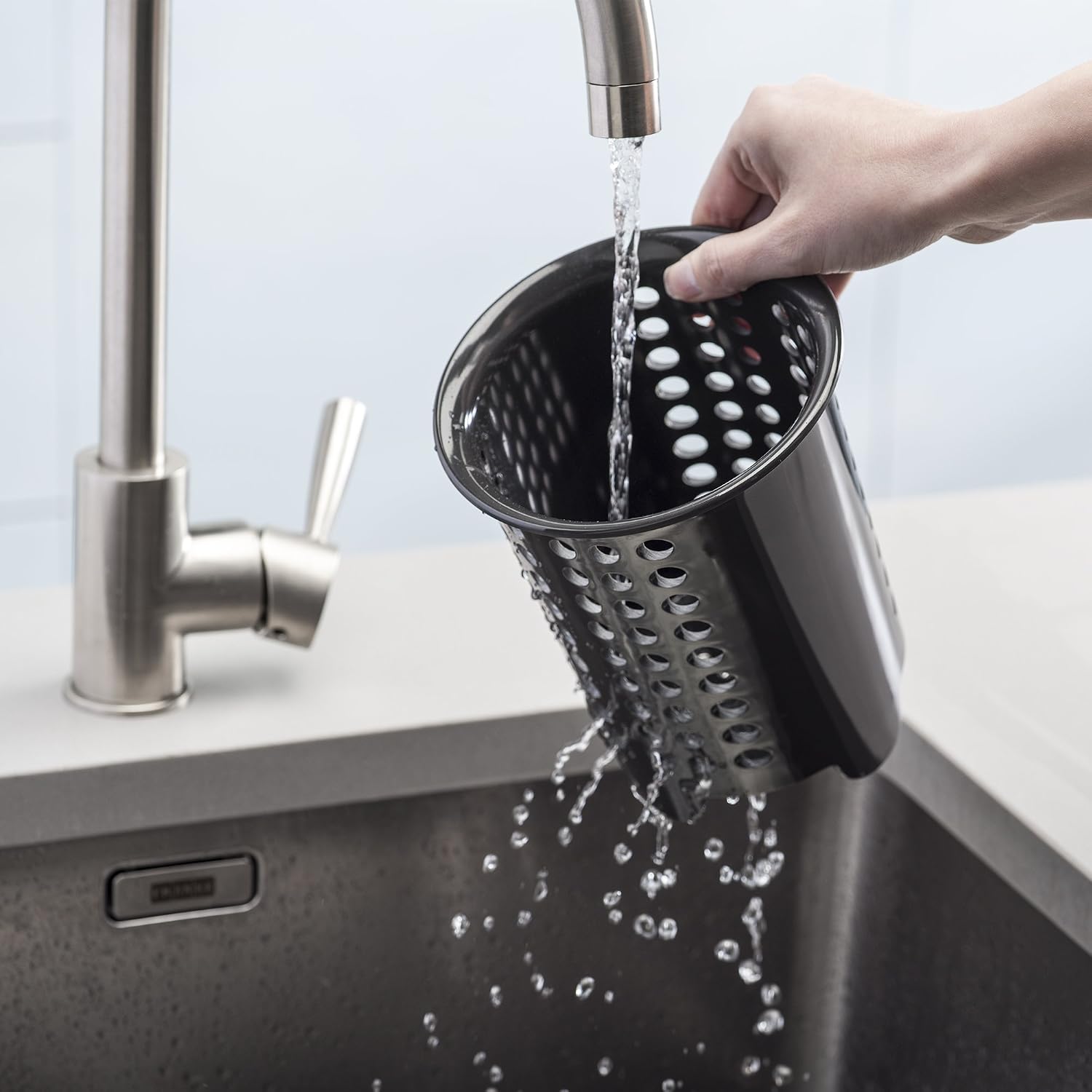 Zeal G231T Melamine Cutlery Drainer/Utensil Pot Dark Grey, 14 x 14 x 17 cm - Image 5