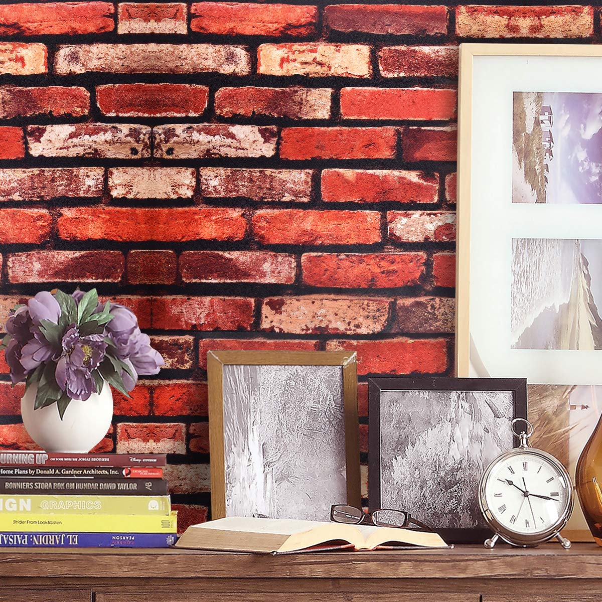 Buy Wenmer 17.71 in x 197 in Brick Stone Contact Paper Wallpaper Rust