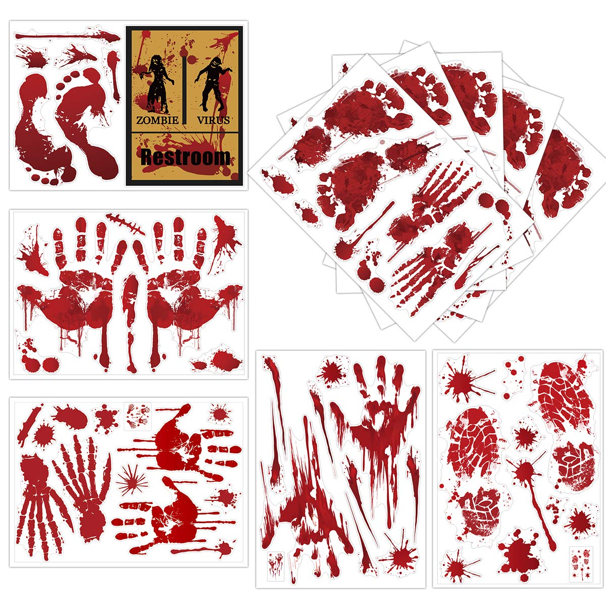 97PCS Bloody Footprints Floor Clings Halloween Window Crime Scene Decorations Handprint Restroom Sign Decals(10 Sheets)