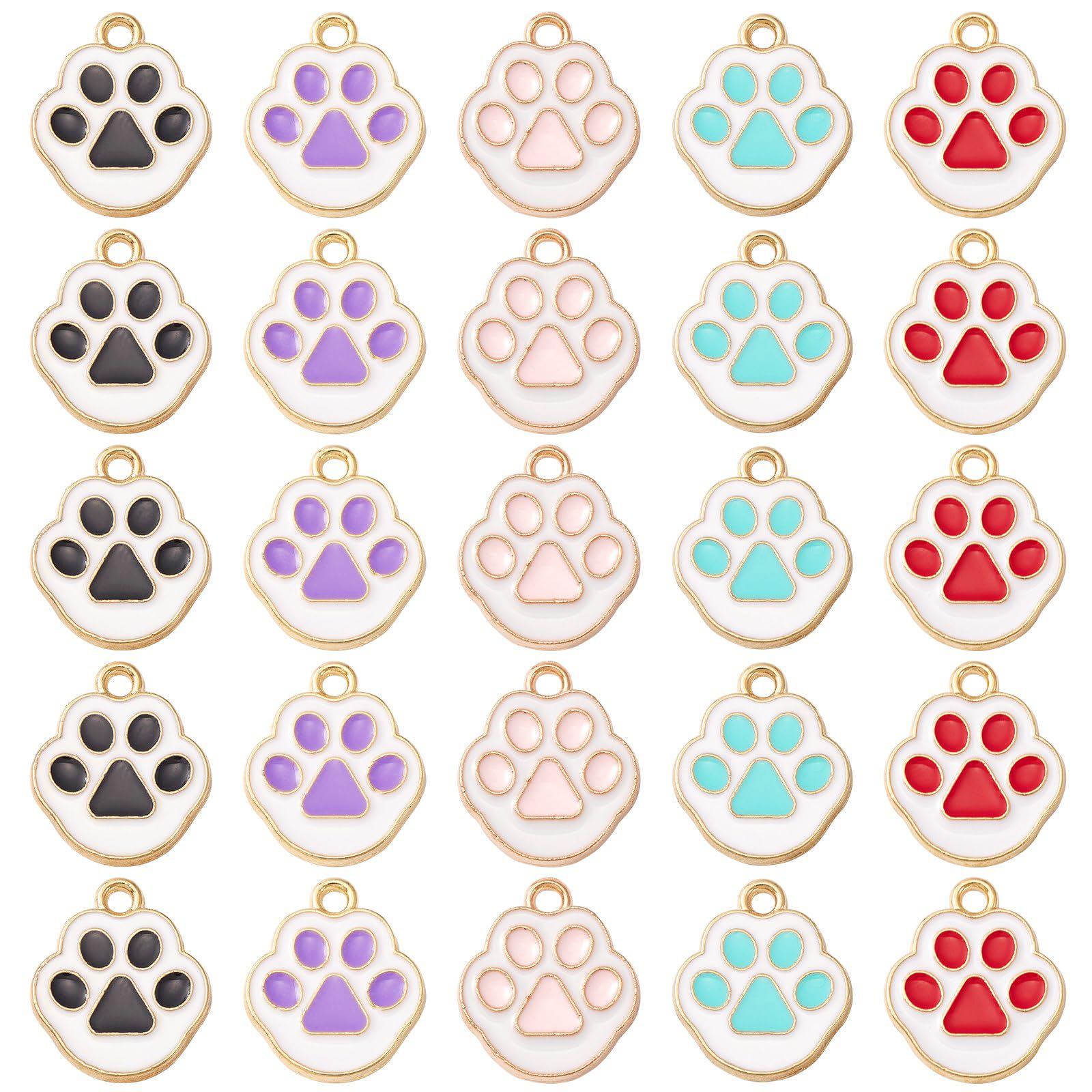 Stiesy 50Pcs 5 Colors Cat Paw Charms Enamel Kitten Paw Print Charms Cute Pet Paw Charms for Jewellry Making DIY Crafts Bracelet
