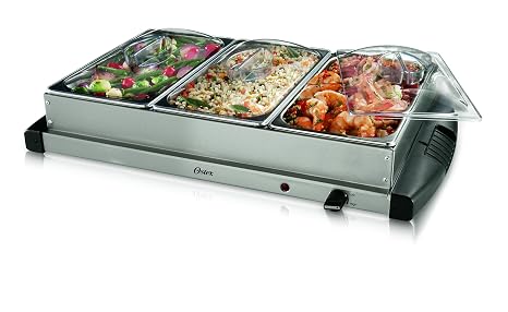 Oster Buffet Server, Triple Tray, 2-1/2 Quart, Stainless Steel (CKSTBSTW00-NP1)