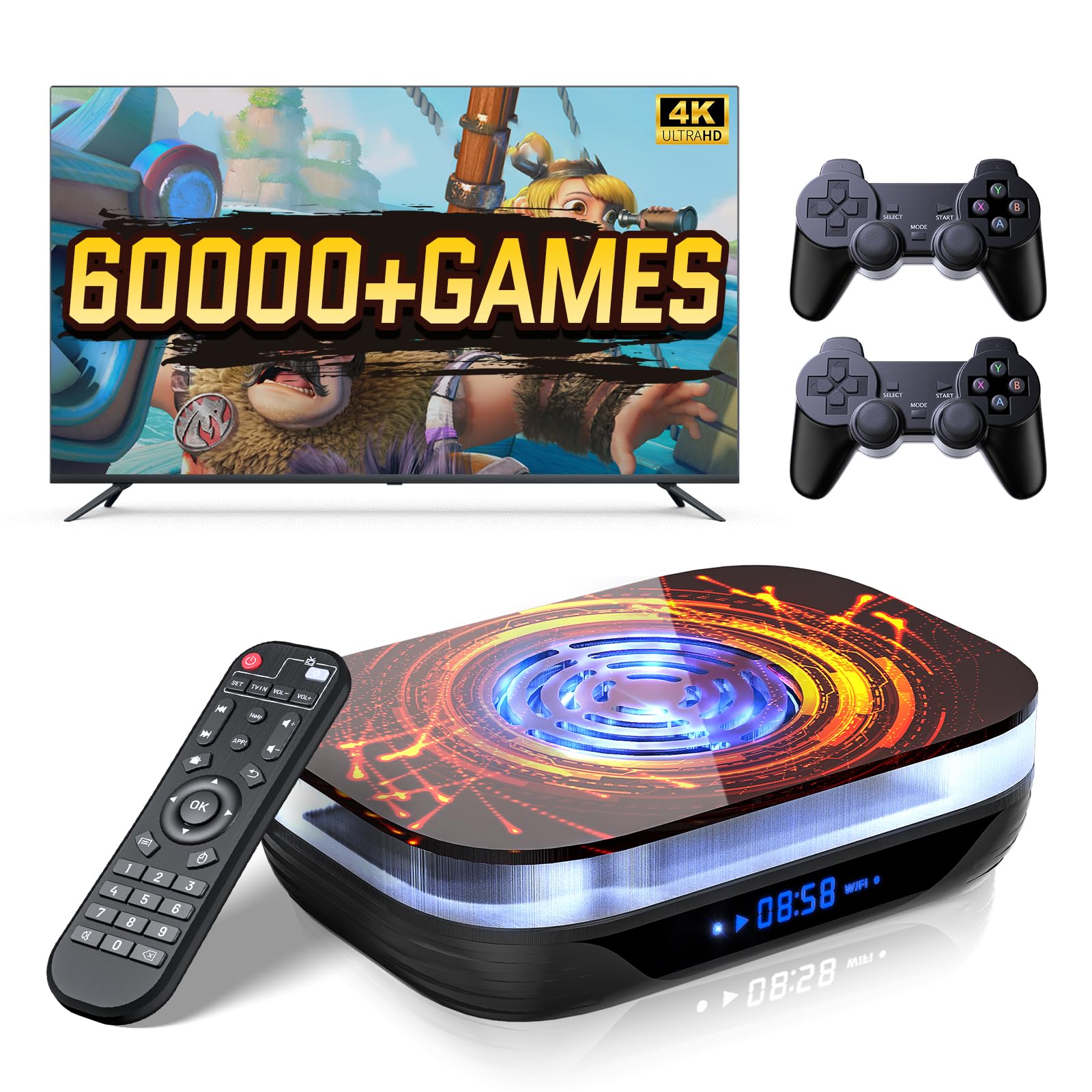Kinhank Super Console X4 Plus Retro Gaming Console with 60000+ Games, S905X4 Chip, Emuelec 4.6 System Andriod TV for 4K Video Output, Compatible with 60+ Classic Emulators,2.4/5GHz Dual Wifi, 2 Wireless Controllers,Gift