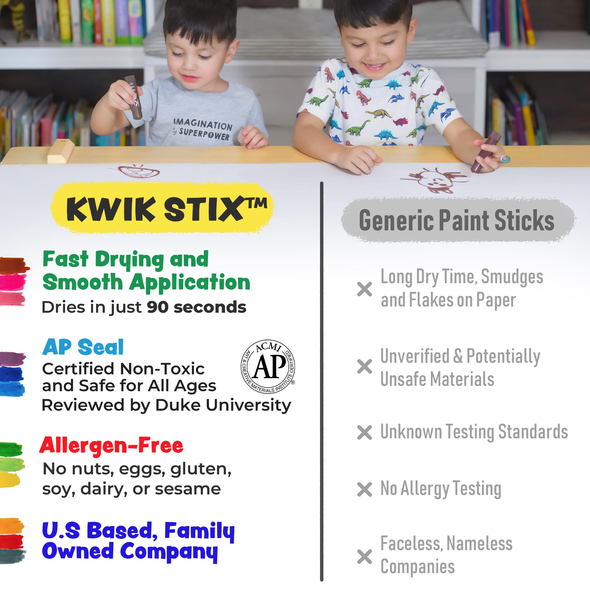 Kwik Stix Solid Tempera Paint Sticks, 12 Colors, Washable Paint Sticks for Kids, Super Quick Drying, Non-Toxic, Allergen Free, Comes in Classic Rainbow Colors, Ideal for Kids and Toddlers