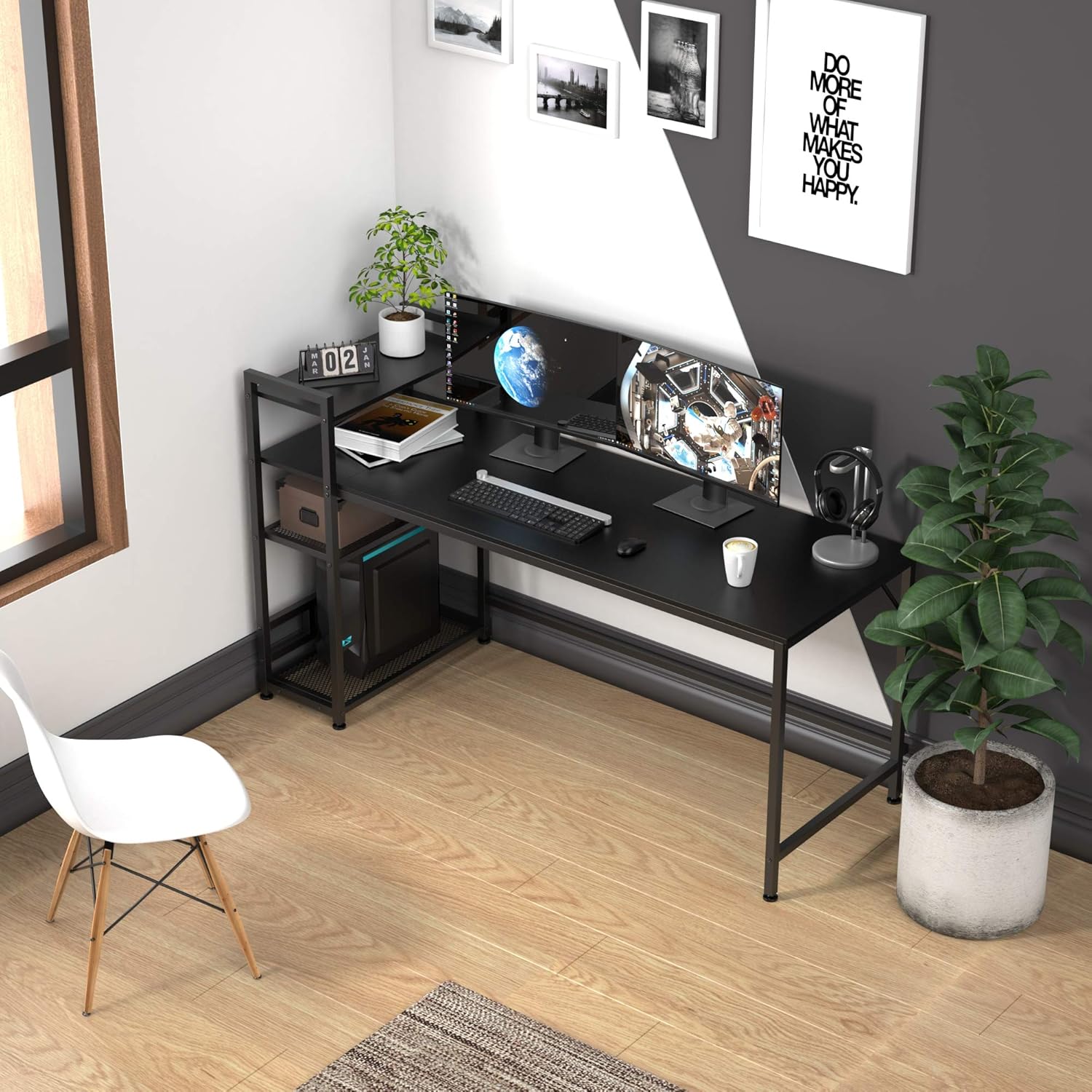 HOMIDEC Computer Desk, Computer Desk with Bookshelf, Study Computer