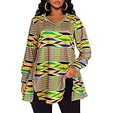 Afibi V Neck Long Sleeve Tunic Tops for Women Loose Fit Dressy for Leggings African Dashiki Shirts