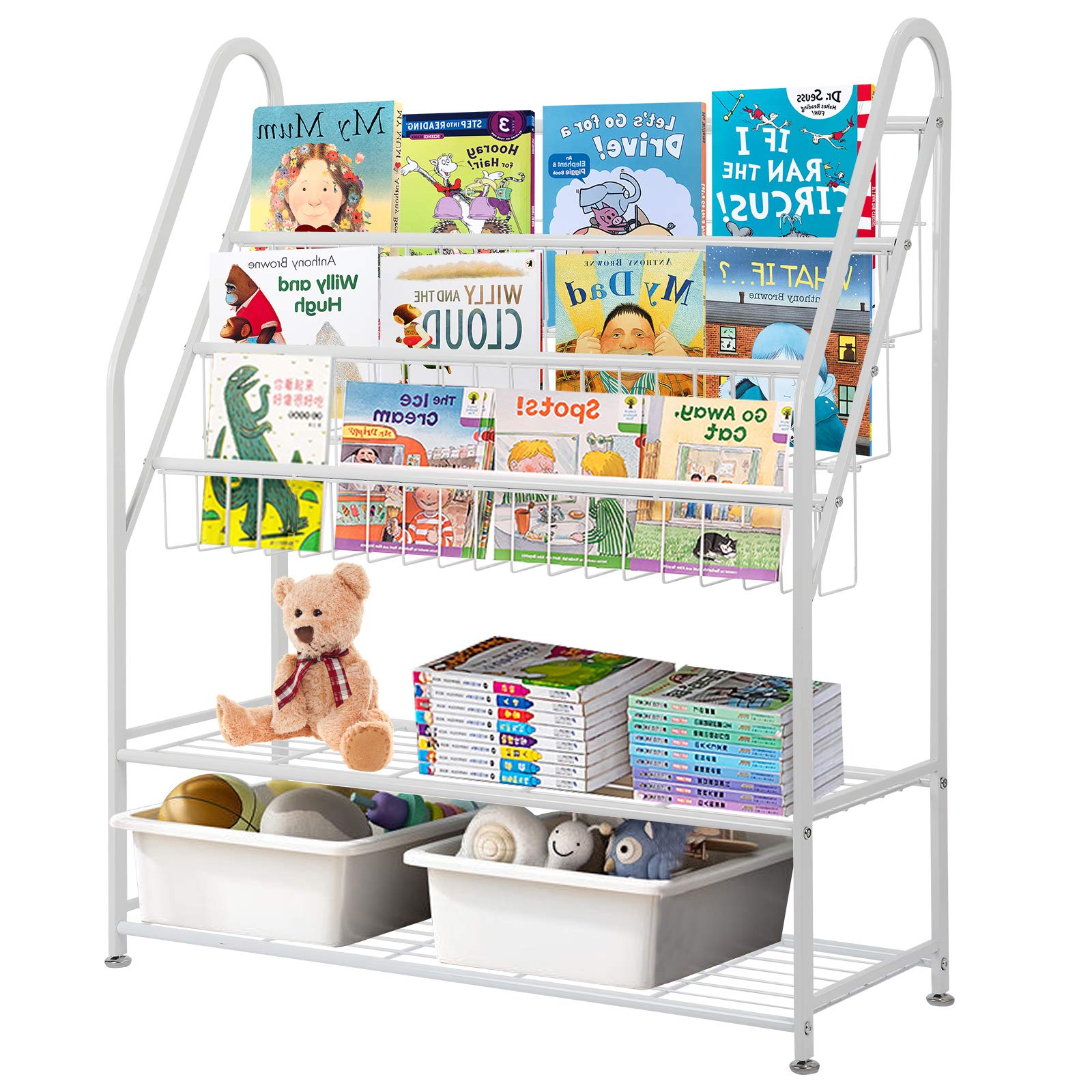 RHtvrll Kids Bookcase Shelves, Childrens Bookshelf,5-Tier Stainless Steel Bookshelves Storage Shelf, Kids Bookcase Display Stand Organizer, Space Saving,Children's Book and Toy Storage