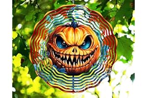 TROMIC 10 Inch Halloween Scary Pumpkin Wind Spinner Yard Decor Aluminum Sublimated Garden Art Indoor Outdoor 3D Kinetic