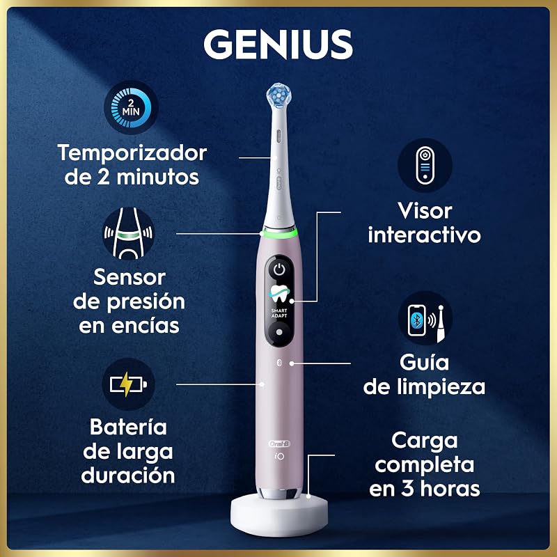 Escova de dentes elétrica oral-b io 9 com cabo recarregável, 1 cabeça, estojo de viagem com carregador e estojo magnético, projetada pela braun, presentes originais para mulheres e homens - rosa