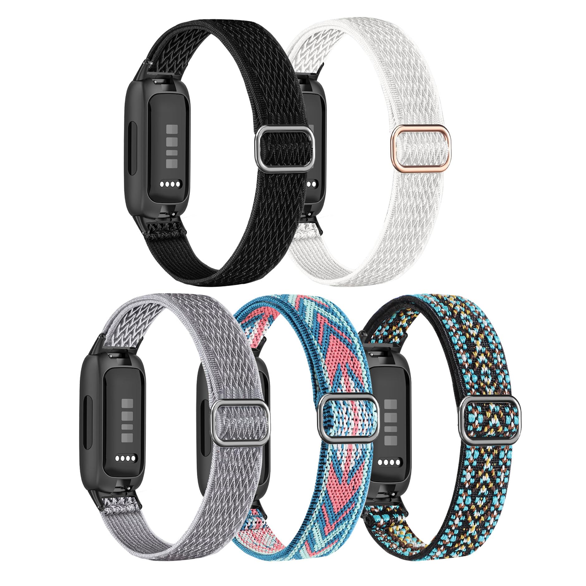 EverAct 5 Pack Straps Compatible with Fitbit Inspire 3 Strap Adjustable Stretchy Nylon Sport Wristband Compatible with Fitbit Inspire 3 Activity Tracker