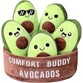 ZENLIV Emotional Comfort &amp; Support Plush Avocados, Squishy Stuffed Animals | and Plushies Set, Includes 5 Emotional Support Food Plushies with Carrying Basket, Cute Stuff and Great Gifts for Women Men