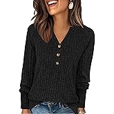 XMTOPYE Womens Sweaters Fashion Long Sleeve Shirts V Neck Pullover Trendy Casual Loose Fit Sweatshirt