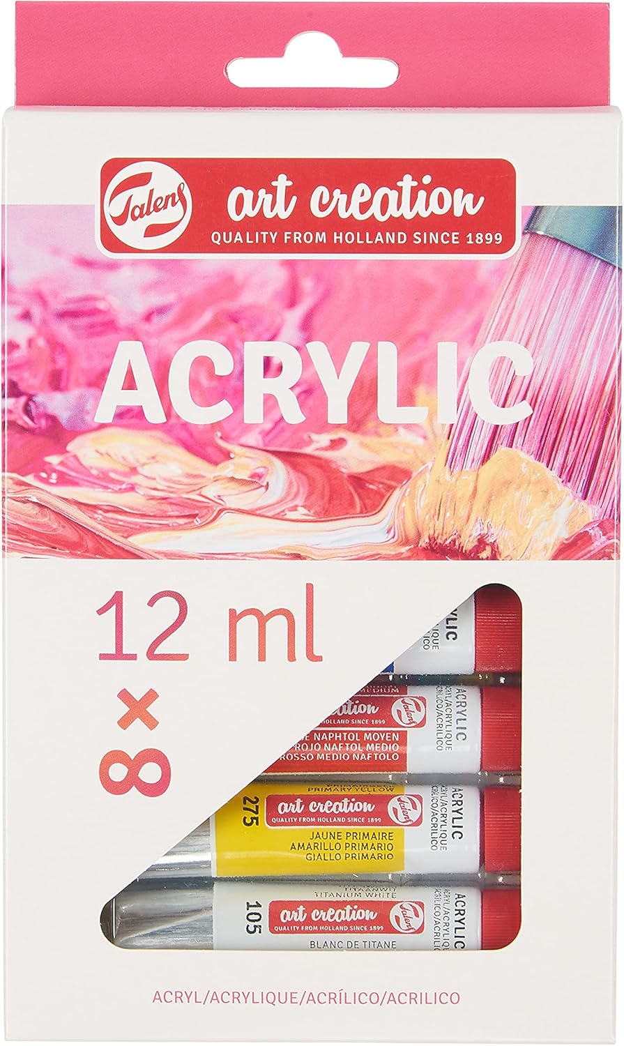 Talens Art Creation Acrylic Paint Starter Set, 8 Colors (12 ml tubes), Multi