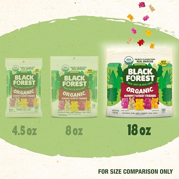 BLACK FOREST ORGANIC GUMMY FOREST FRIENDS CANDY, MADE WITH REAL FRUIT JUICE, COLORS AND FLAVORS FROM NATURAL SOURCES, GLUTEN FREE AND FAT FREE, 18OZ RESEALABLE BAG