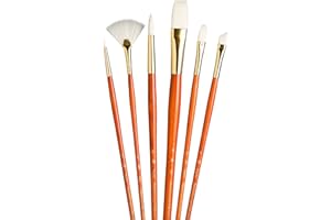 Princeton Art & Brush Real Value Synthetic Brush Set, Round Size 2 and 6, Fan Size 2, Filbert Size 4, Angle Size 4, Flat Size