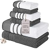 Modern Threads 6-Piece Towel Set – 100% Cotton, Quick Dry, Ultra Absorbent – Includes 2 Bath, 2 Hand, 2 Washcloths (White/Reinhart Charcoal)