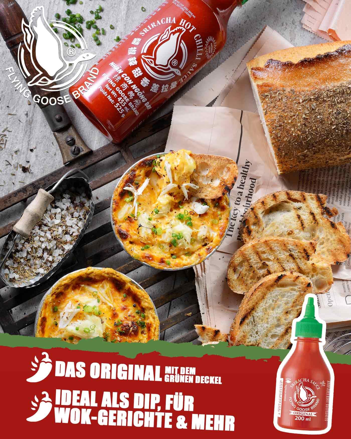 FLYING GOOSE Sriracha Chilisauce, das Original, scharf, grüne Kappe, scharfe Würzsauce aus Thailand, 1 x 200 ml 3