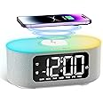 JALL Fabric Alarm Clock for Bedroom, with Big Led Screen Display, Bluetooth Stereo Sound Speaker, FM Radio, Fast Wireless Charging, USB Charging Port, Nightlight, White Noise, Ideal for Gift, Gray