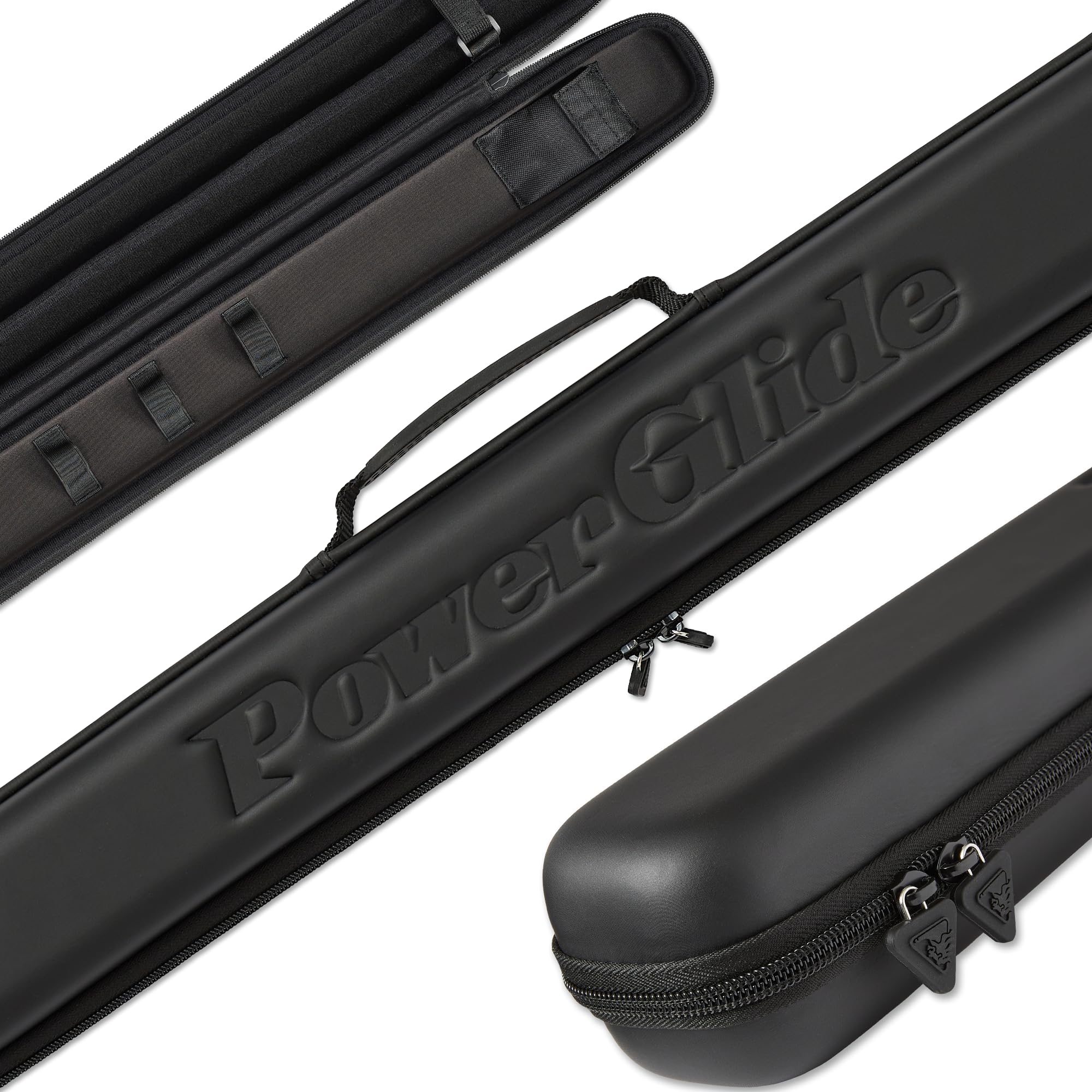 POWERGLIDE Snooker Pool or Billiard Cue Case | Svartur | Modern Design Soft Touch EVA | Handle & Shoulder Strap | Protective Foam Interior | Accessory Pockets to Fit 2-Piece 50/50 Joint Cue