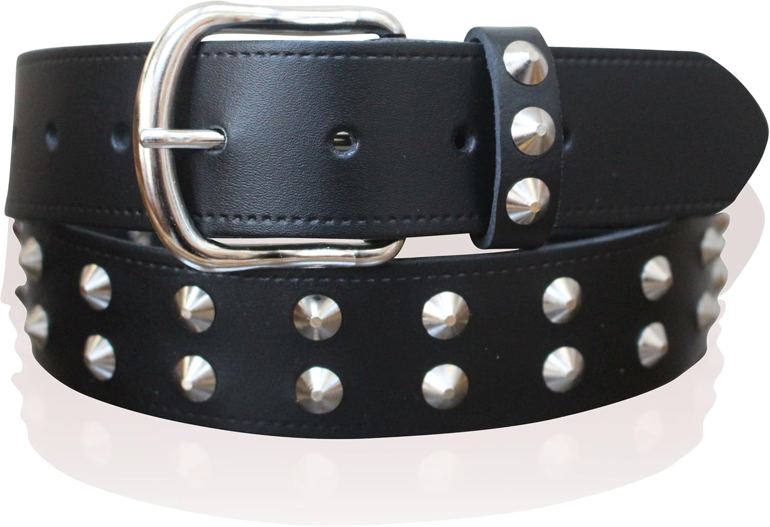 MENS BLACK LEATHER BELTS WOMENS SPIKE BIKER 1.5" WIDE PUNK REAL BELT