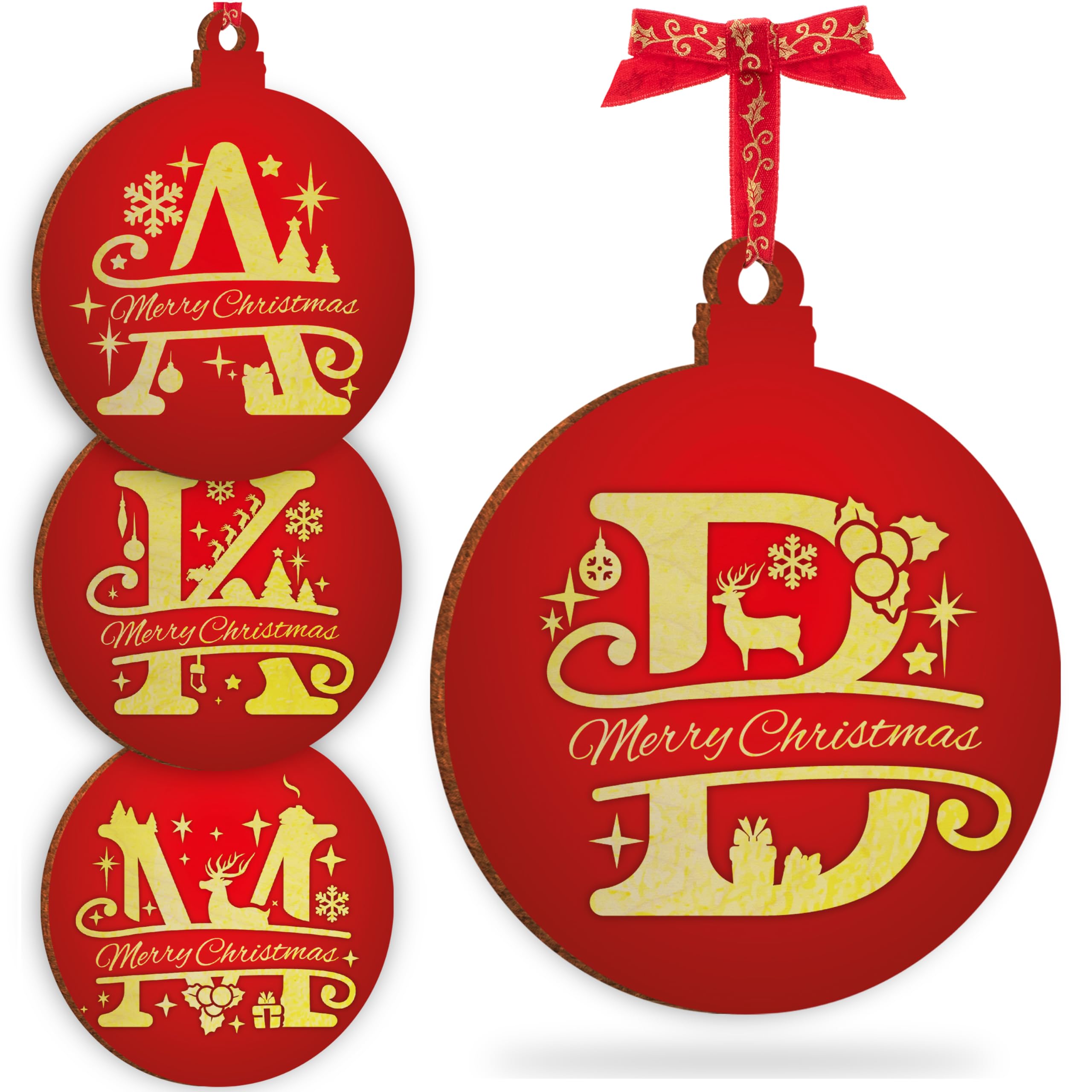 Initial Ornament for Christmas Tree Decorations - 12x10cm - Xmas Wooden Hanging Green Baubles, Christma Family Tree Gifts C3 (Initial #B)