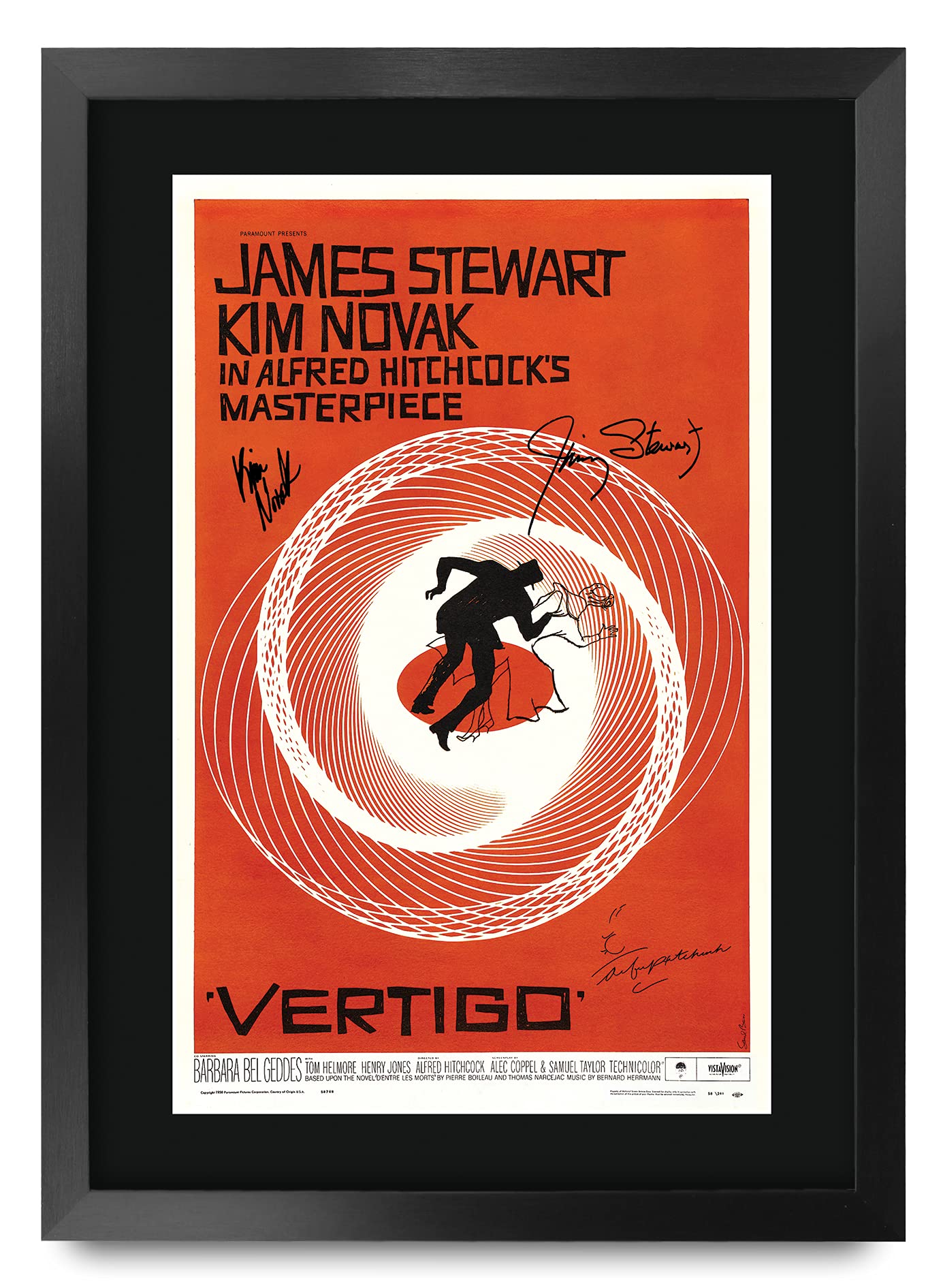 HWC Trading FR A3 Vertigo James Stewart Gifts Printed Poster Signed Autograph Picture for Movie Memorabilia Fans - A3 Framed