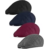KUTTOR 4 Pieces Newsboy Men's Hat Newsboy Cap Flat Cap Soft Stretch Fit Men Cap Cabbie Hunting Cap for Men Outdoor Daily Use