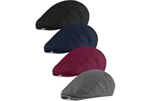 KUTTOR 4 Pieces Newsboy Men's Hat Newsboy Cap Flat Cap Soft Stretch Fit Men Cap Cabbie Hunting Cap for Men Outdoor Daily Use