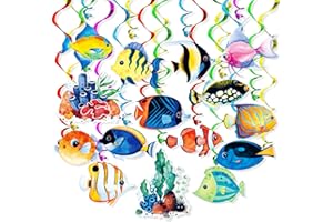 MOSHINING Tropical Fish Hanging Swirls 30 Pack Foil Ceiling Hanging Swirls Streams Banner Decorations Garland for Kids Under the Sea Ocean Baby Shower Celebrating Events Birthday Party Supplies Room Wall Decor