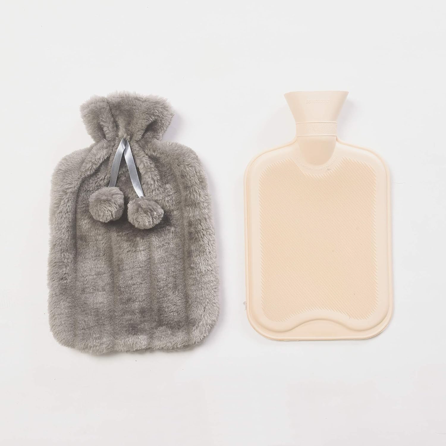 Fleece hot Water Bottles 2litre Multiple Designs Easy Removable Cover Soft and Cosy Faux Fur Cover (Faux Fur Grey) - Image 4
