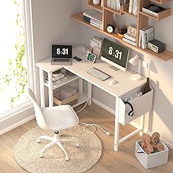 Lufeiya White L Shaped Computer Desk with Power