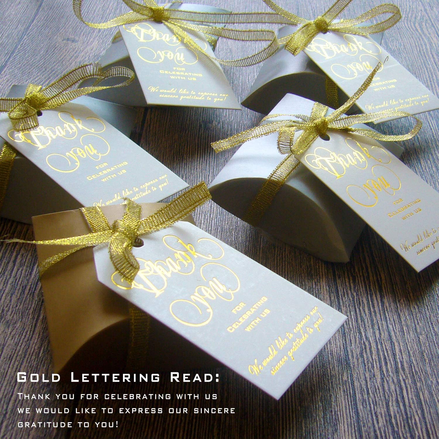 50 Shiny Gold Foil Gift Tags with Gold Ribbon, 350gsm Thick Thank You Tags for Wedding Favors, Gift Bags, Party Favors, Birthday, Bridal Shower, Baby Shower Girl, Graduation, Presents, Wine Bottle : Office Products