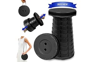 Giraffe Creation Upgraded Folding Stool, Heavy Duty Collapsible Telescoping Stool with Load Capacity 400lbs, Portable Retractable Stool for Camping Fishing Hiking BBQ, Black