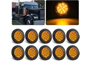 KONRALI 2.5 Inch Round LED Marker Lights Amber 13 LED w/Reflectors, 10Pcs 2.5" Round Led Side Clearance Marker Lights Sealed 2 1/2" Round Trailer Marker Lights LED Flush Grommet Mount w/2 Prong Wire Pigtails