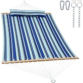 GAFETE 12ft 2 Person Hammock for Outside with Hardwood Spreader Bar | 475 lbs, Comfy Quilted Fabric, Extra Large Removable Pillow, Convenient Side Pocket &amp; Secure Carabiners, Catalina Beach