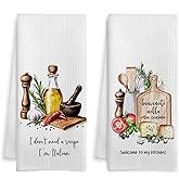 WOTYPU Italian Kitchen Towels, Cooking Gifts for Women Dish Tea Towels, Italian Kitchen Decor, Housewarming Gifts for New Home Decorative Hand Towel, 16x24 Inch Set of 2