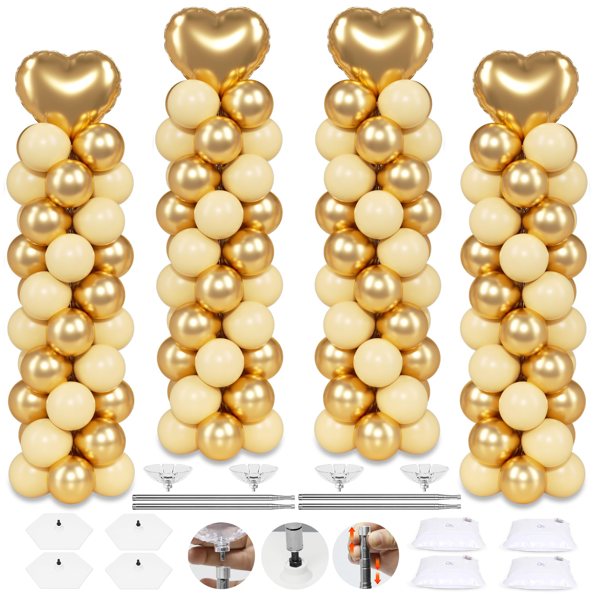 Photo 1 of Toosci 4 Sets Balloon Column Stand Kit, 7 Feet Height Adjustable Balloon Tower Pillar with Reusable Metal Telescopic Design for Graduation, Wedding, Baby Shower, Birthday Party Decoration