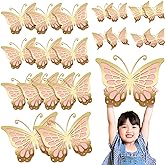 Kigeli 20 Pcs 3D Large Butterfly Wall Decor 4 Sizes, Gold and Pink | 2 Layer Paper Cutouts, 16" 12" 10" 5", Giant Butterfly Table Centerpieces, Girl Room Baby Shower Wedding Birthday Party Decor