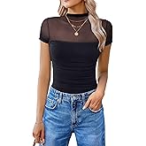 Avidlove Women's Short Sleeve Bodysuit Turtle Neck Body Suits Mesh One Piece Leotard Going Out Tops Date Outfits