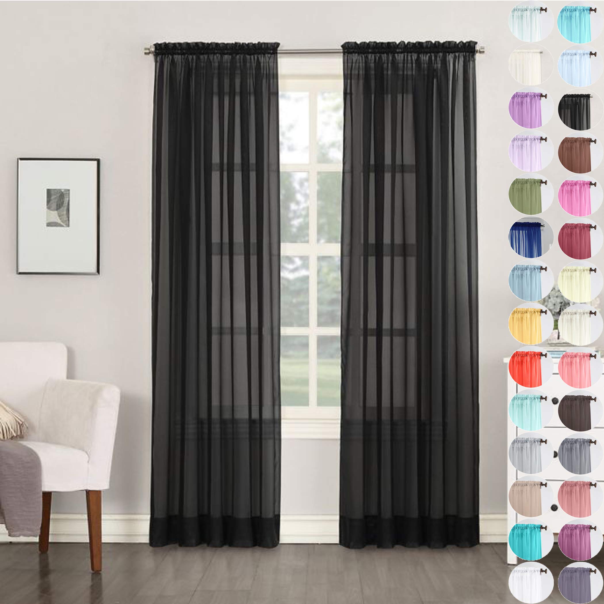 Megachest a pair of slot top voile curtains (Black, 56" wideX63 drop 2 Panels)