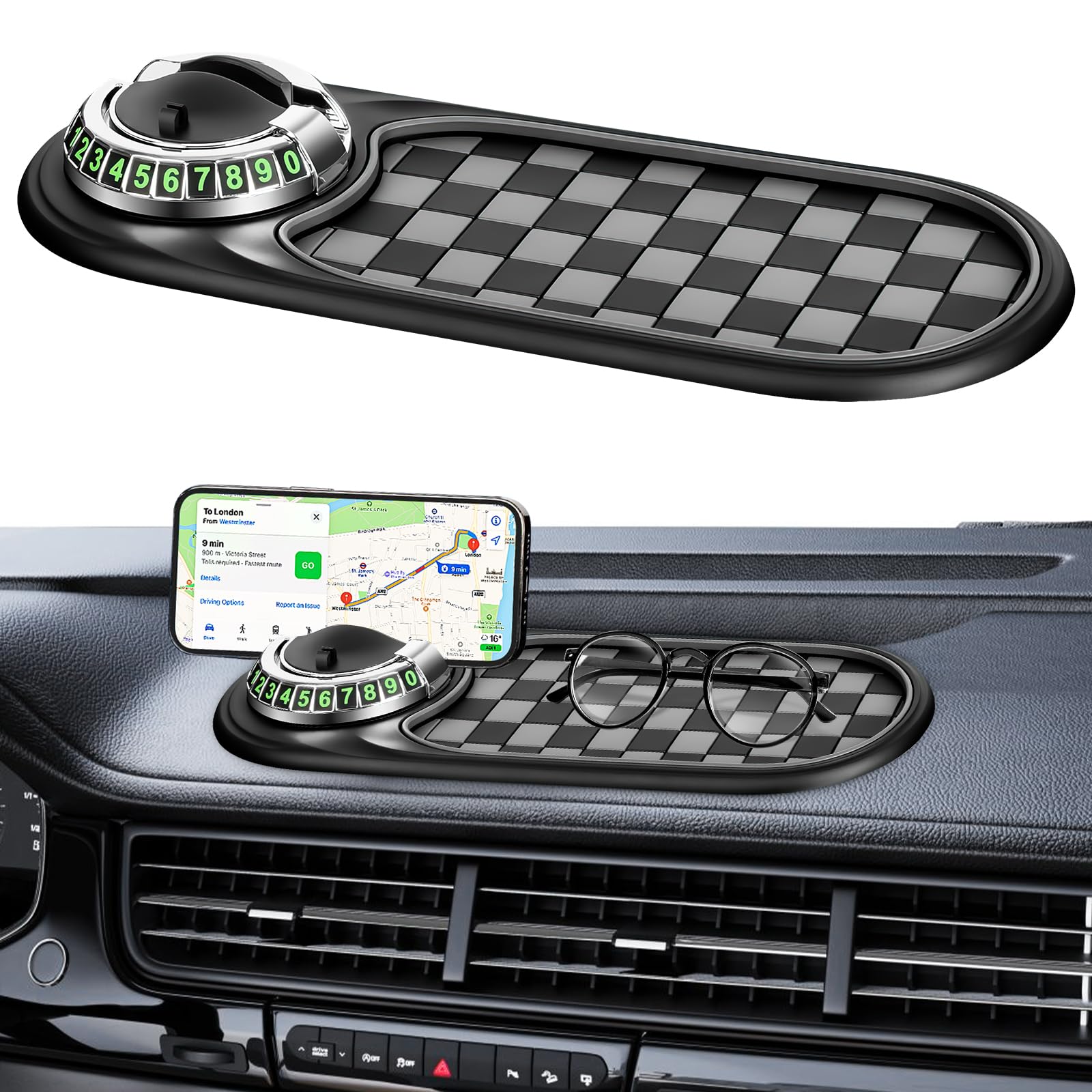 Photo 1 of 1pc Multifunction Car Anti-Slip Mat and Phone Holder, Gray-Silver Dashboard Pad with Temporary Parking Number Pad for Phones Keys Sunglasses